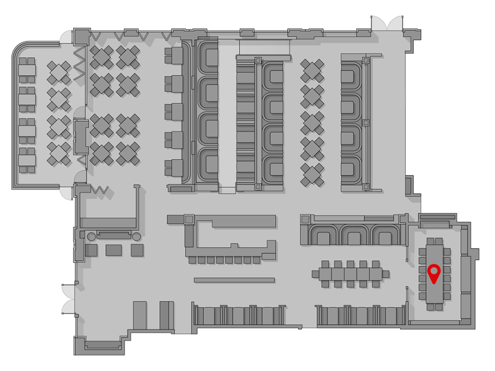 The floor plan of the ground floor, with a pin indicating the location of The Carolina Room.