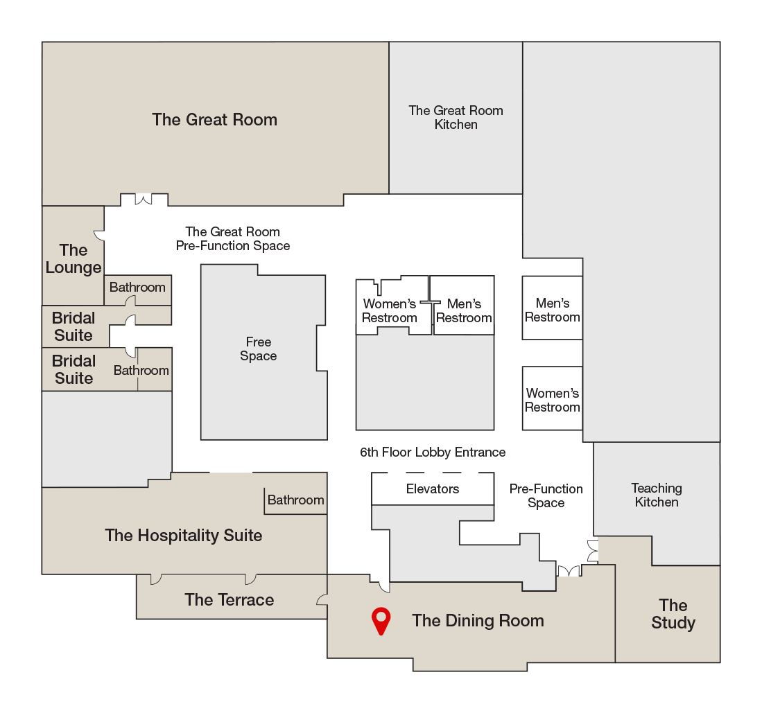 The floor plan for the 6th floor, with a pin indicating the location of The Dining Room.